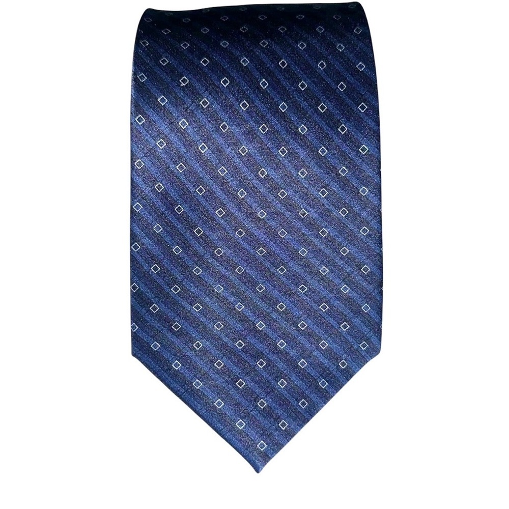 Gianfranco Ruffini Italy Mens Tie Silk Dark Blue Diamond Foulard Necktie 57x3.5”
